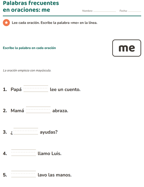 Vista previa de la hoja de Palabras de uso frecuente para jardín infantil
