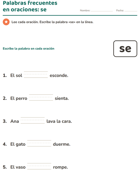 Vista previa de la hoja de Palabras de uso frecuente para jardín infantil