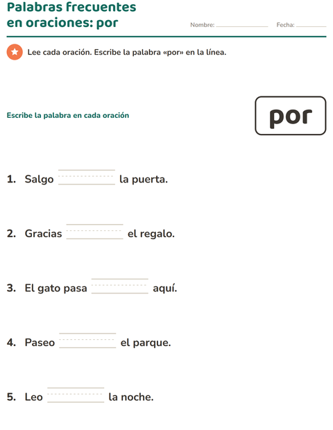 Vista previa de la hoja de Palabras de uso frecuente para jardín infantil