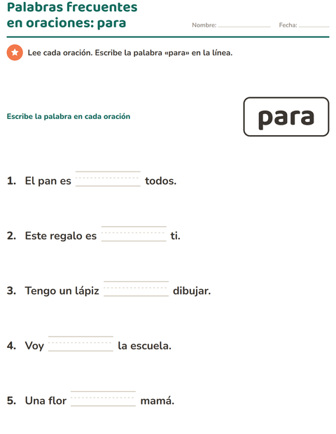 Vista previa de la hoja de Palabras de uso frecuente para jardín infantil