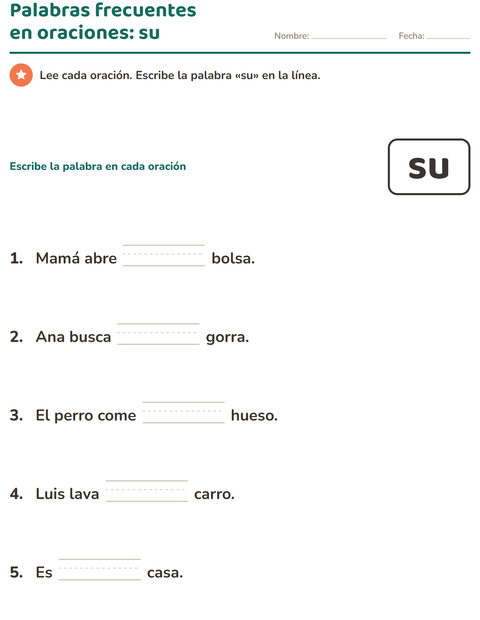 Vista previa de la hoja de Palabras de uso frecuente para jardín infantil