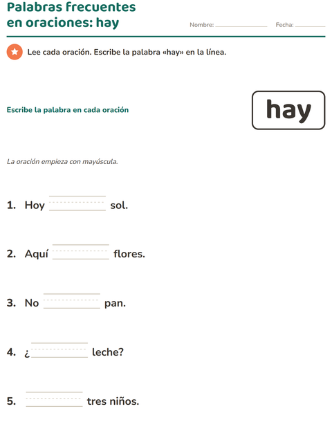 Vista previa de la hoja de Palabras de uso frecuente para jardín infantil