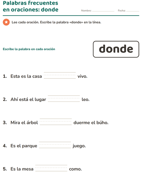 Vista previa de la hoja de Palabras de uso frecuente para jardín infantil