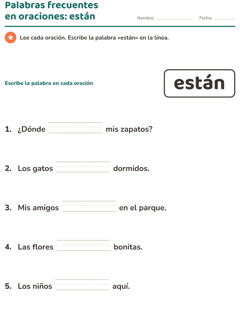 Vista previa de la hoja de Palabras de uso frecuente para jardín infantil