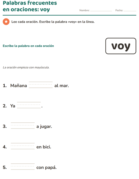 Vista previa de la hoja de Palabras de uso frecuente para jardín infantil