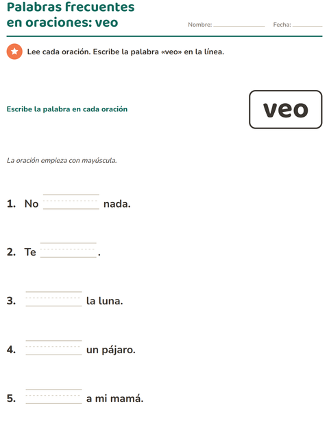Vista previa de la hoja de Palabras de uso frecuente para jardín infantil