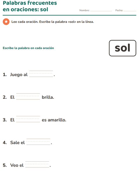 Vista previa de la hoja de Palabras de uso frecuente para jardín infantil