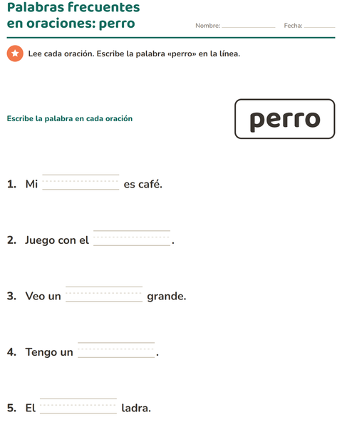 Vista previa de la hoja de Palabras de uso frecuente para jardín infantil
