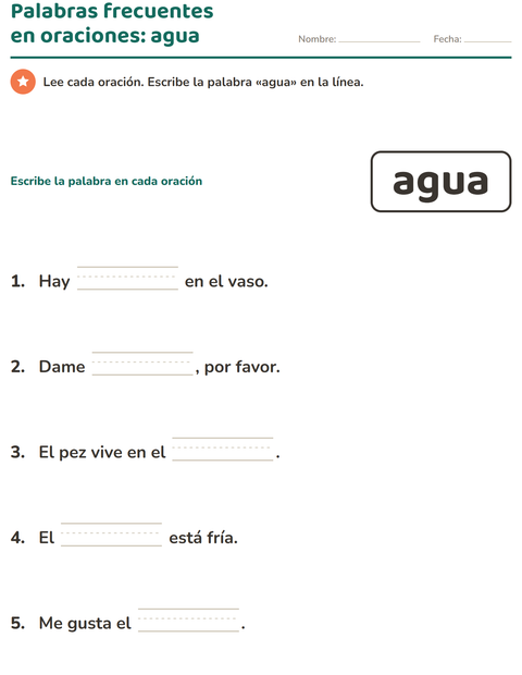 Vista previa de la hoja de Palabras de uso frecuente para jardín infantil
