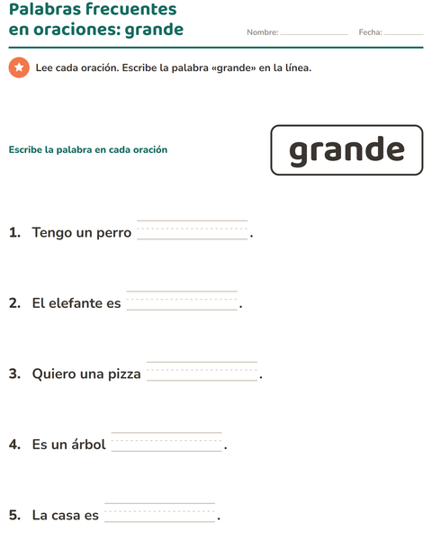 Vista previa de la hoja de Palabras de uso frecuente para jardín infantil