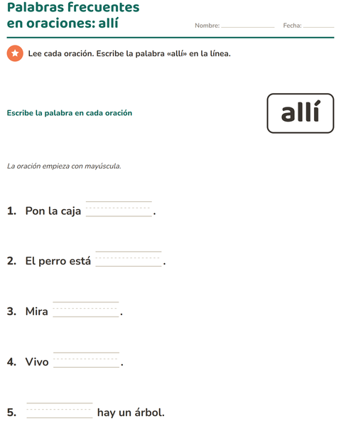 Vista previa de la hoja de Palabras de uso frecuente para jardín infantil