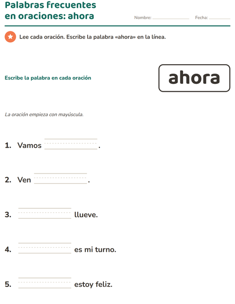 Vista previa de la hoja de Palabras de uso frecuente para jardín infantil