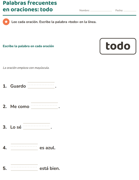 Vista previa de la hoja de Palabras de uso frecuente para jardín infantil