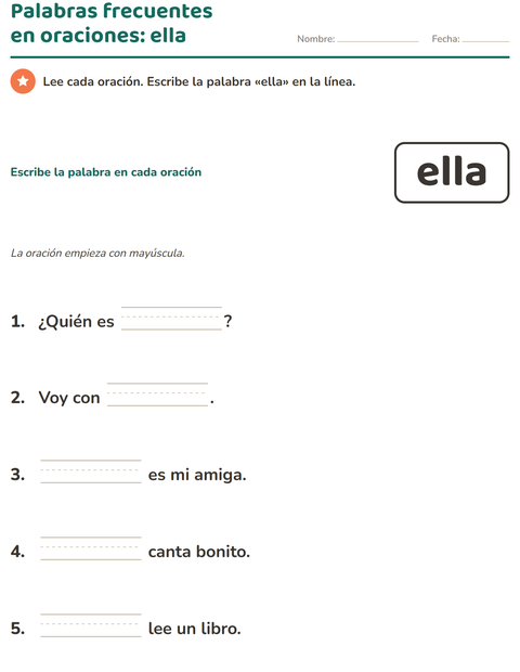 Vista previa de la hoja de Palabras de uso frecuente para jardín infantil