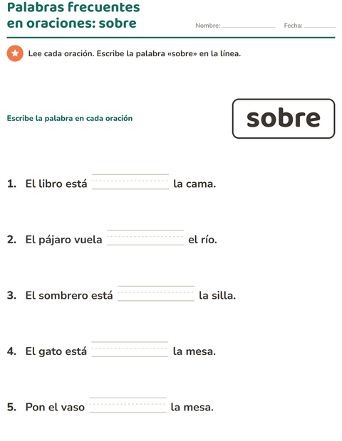 Vista previa de la hoja de Palabras de uso frecuente para jardín infantil