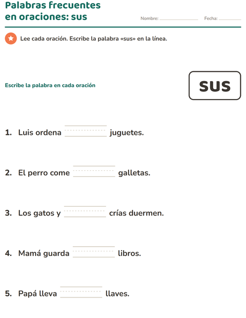 Vista previa de la hoja de Palabras de uso frecuente para jardín infantil