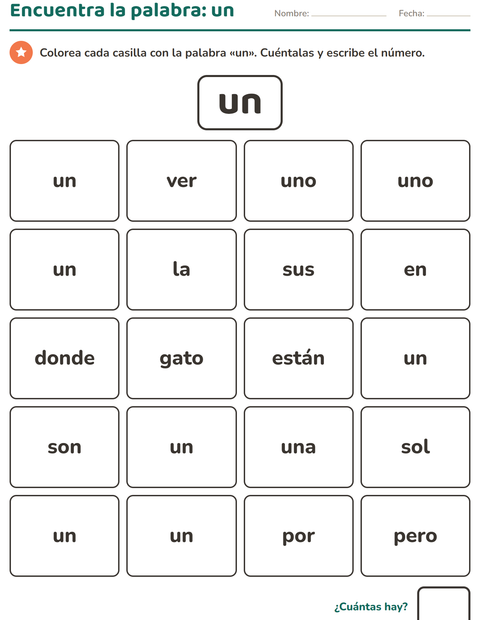 Vista previa de la hoja de Palabras de uso frecuente para jardín infantil