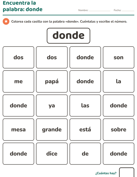 Vista previa de la hoja de Palabras de uso frecuente para jardín infantil