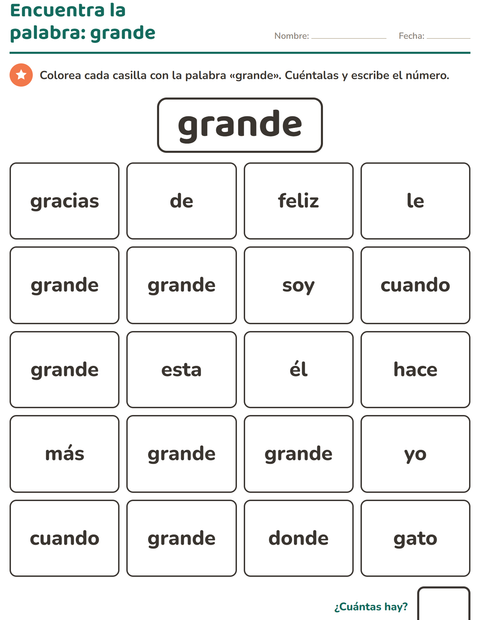 Vista previa de la hoja de Palabras de uso frecuente para jardín infantil