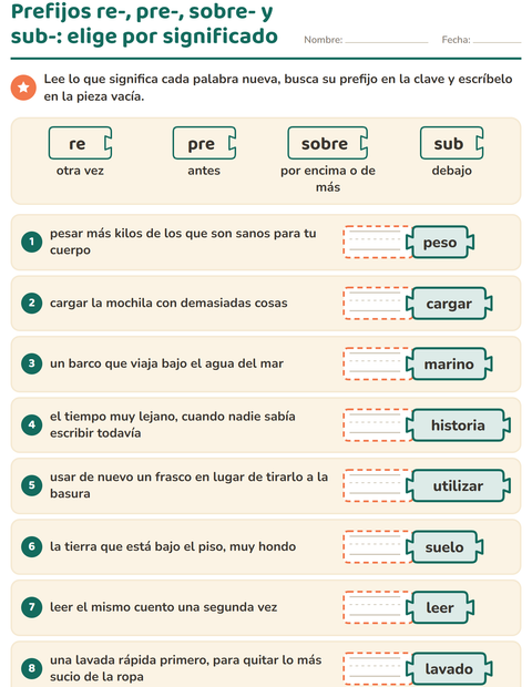 Vista previa de la hoja de Palabras primitivas y derivadas para grado 2