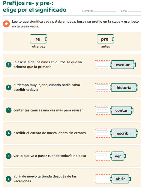 Vista previa de la hoja de Palabras primitivas y derivadas para grado 2