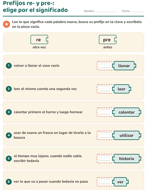 Vista previa de la hoja de Palabras primitivas y derivadas para grado 2