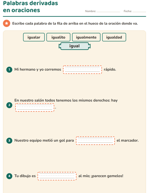 Vista previa de la hoja de Palabras primitivas y derivadas para grado 3