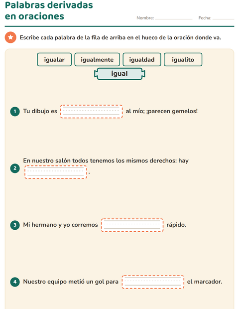 Vista previa de la hoja de Palabras primitivas y derivadas para grado 3