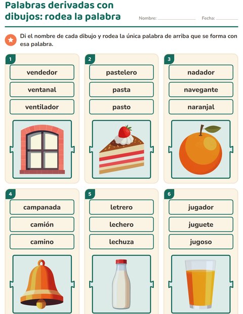 Vista previa de la hoja de Palabras primitivas y derivadas para grado 1