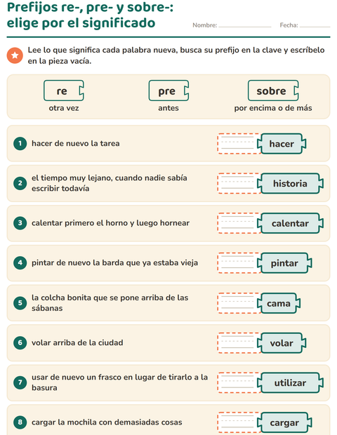 Vista previa de la hoja de Palabras primitivas y derivadas para grado 2
