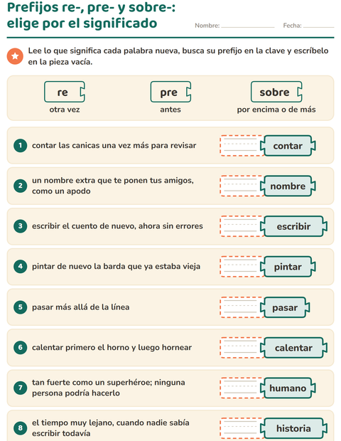 Vista previa de la hoja de Palabras primitivas y derivadas para grado 2