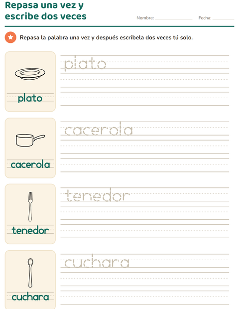 Vista previa de la hoja de Palabras punteadas con Cocina BN para jardín infantil