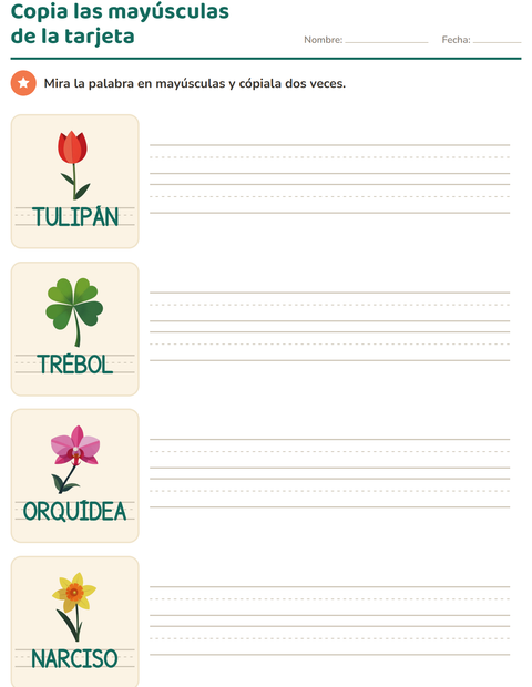 Vista previa de la hoja de Palabras punteadas con Flores para jardín infantil
