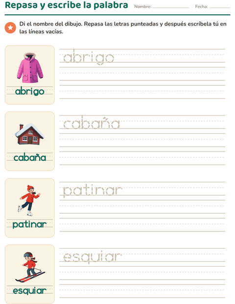 Vista previa de la hoja de Palabras punteadas con Invierno para jardín infantil