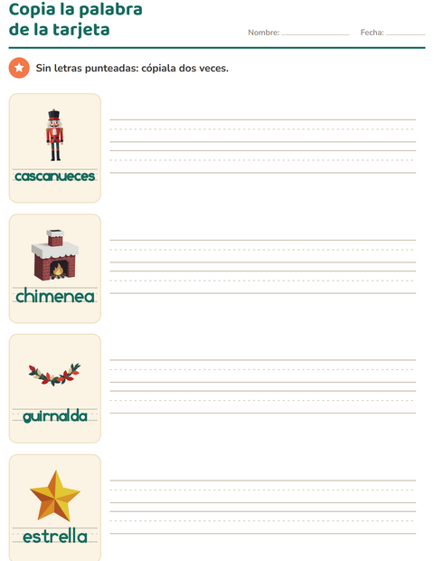 Vista previa de la hoja de Palabras punteadas con Navidad para jardín infantil