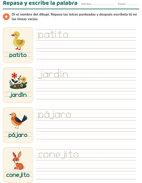 Vista previa de la hoja de Palabras punteadas con Primavera para jardín infantil