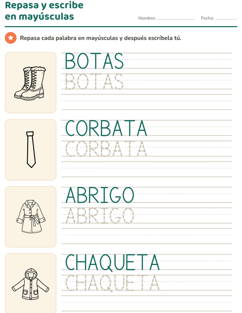 Vista previa de la hoja de Palabras punteadas con Ropa BN para jardín infantil