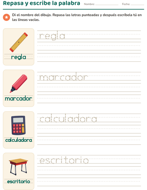 Vista previa de la hoja de Palabras punteadas con Salón de clases para jardín infantil