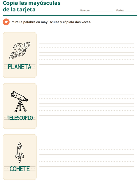 Vista previa de la hoja de Palabras punteadas con Espacio BN para jardín infantil