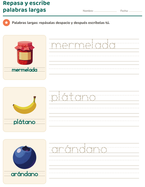 Vista previa de la hoja de Palabras punteadas con Desayuno para jardín infantil