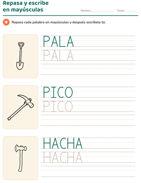 Vista previa de la hoja de Palabras punteadas con Herramientas BN para jardín infantil