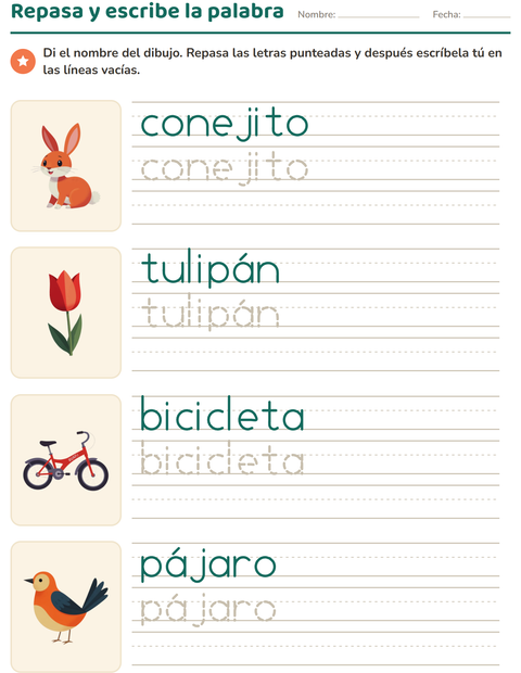 Vista previa de la hoja de Palabras punteadas con Primavera para jardín infantil