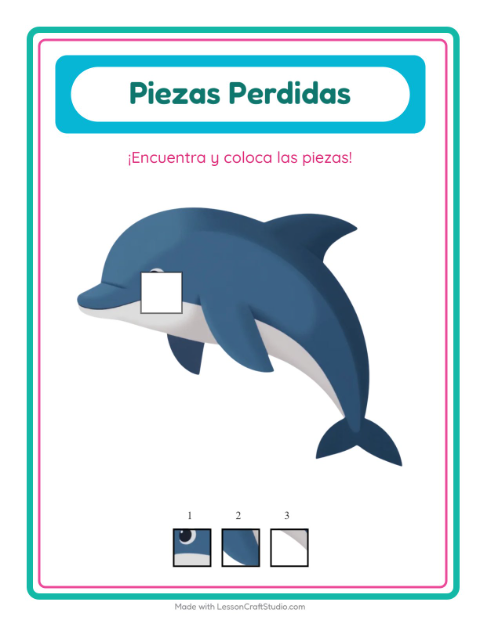 Vista previa de la hoja de Piezas Faltantes con Animales para jardín infantil