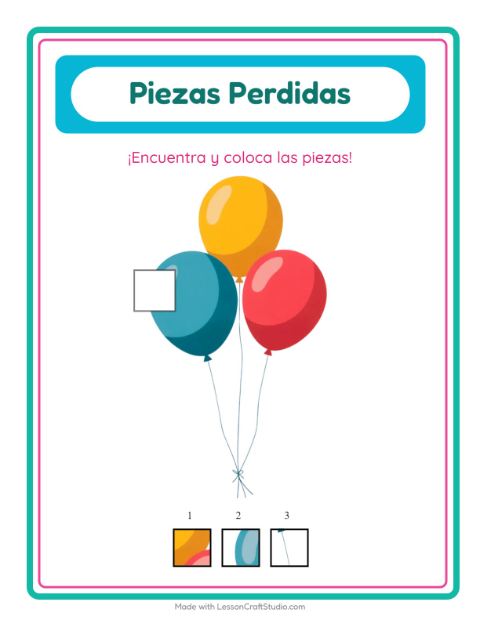 Vista previa de la hoja de Piezas Faltantes con 4 de Julio para jardín infantil