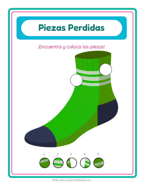 Vista previa de la hoja de Piezas Faltantes con Accesorios para jardín infantil
