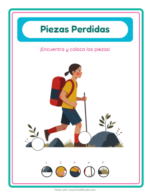 Vista previa de la hoja de Piezas Faltantes con Actividades para jardín infantil