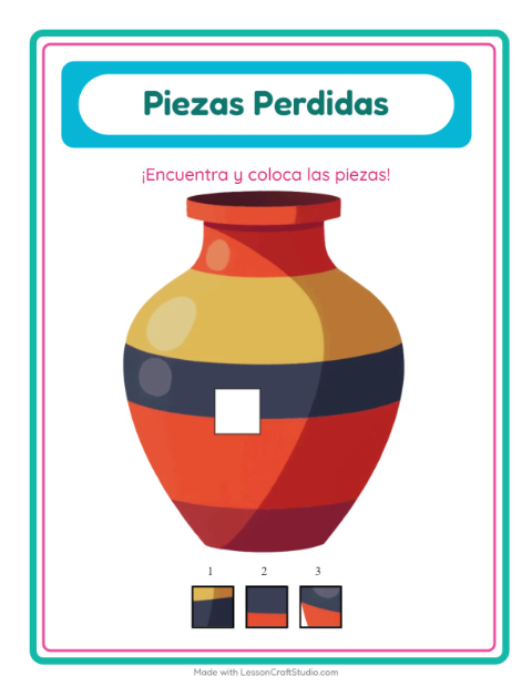 Vista previa de la hoja de Piezas Faltantes con Actividades para jardín infantil