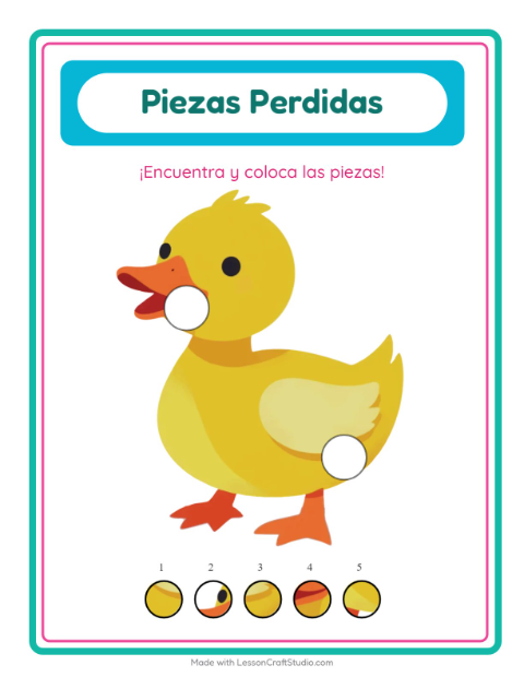 Vista previa de la hoja de Piezas Faltantes con Animales de granja para jardín infantil
