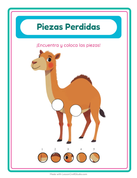 Vista previa de la hoja de Piezas Faltantes con Animales del zoológico para jardín infantil