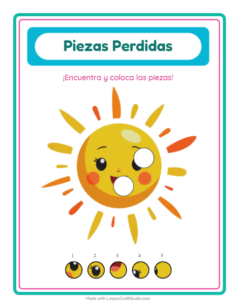Vista previa de la hoja de Piezas Faltantes con Clima para jardín infantil